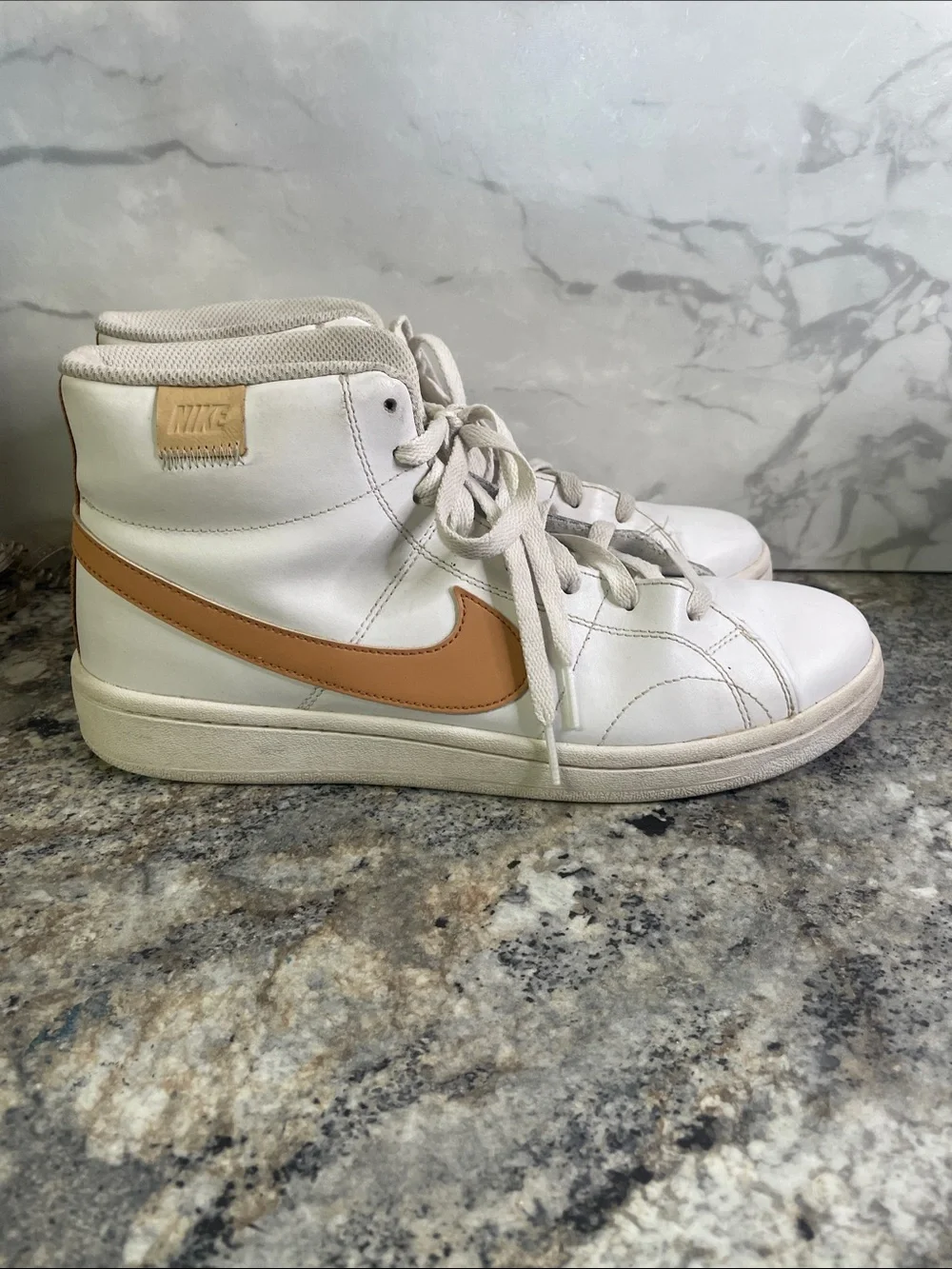 Nike Court Royale 2 Mid Leather White Cognac Shoes CQ9179-103 Mens Size 9